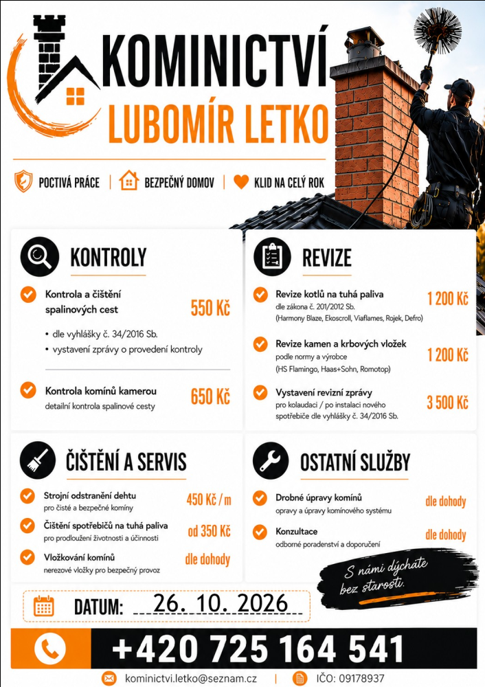 Čištění a revize<br>komínů a kotlů