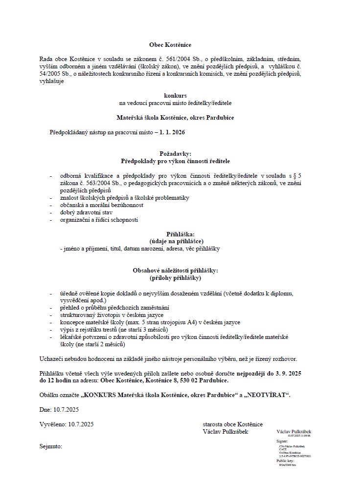 Konkurs na ředitele/ku MŠ - od 01/2026