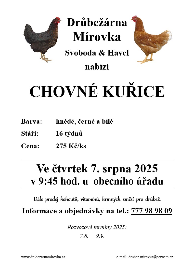 Drůbežárna Mírovka<br>Chovné kuřice