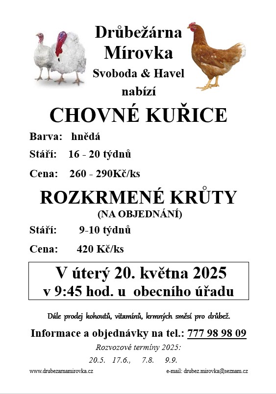 Drůbežárna Mírovka<br>Kuřice a krůty