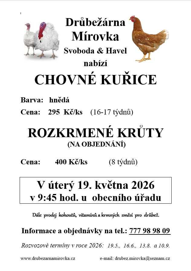 Drůbežárna Mírovka<br>Kuřice a krůty