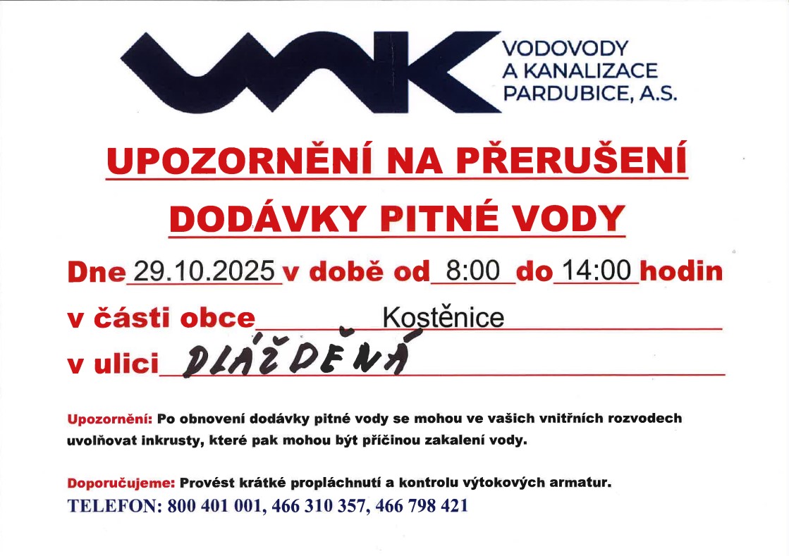 Přerušení dodávky<br>pitné vody Přerušení dodávky<br>pitné vody