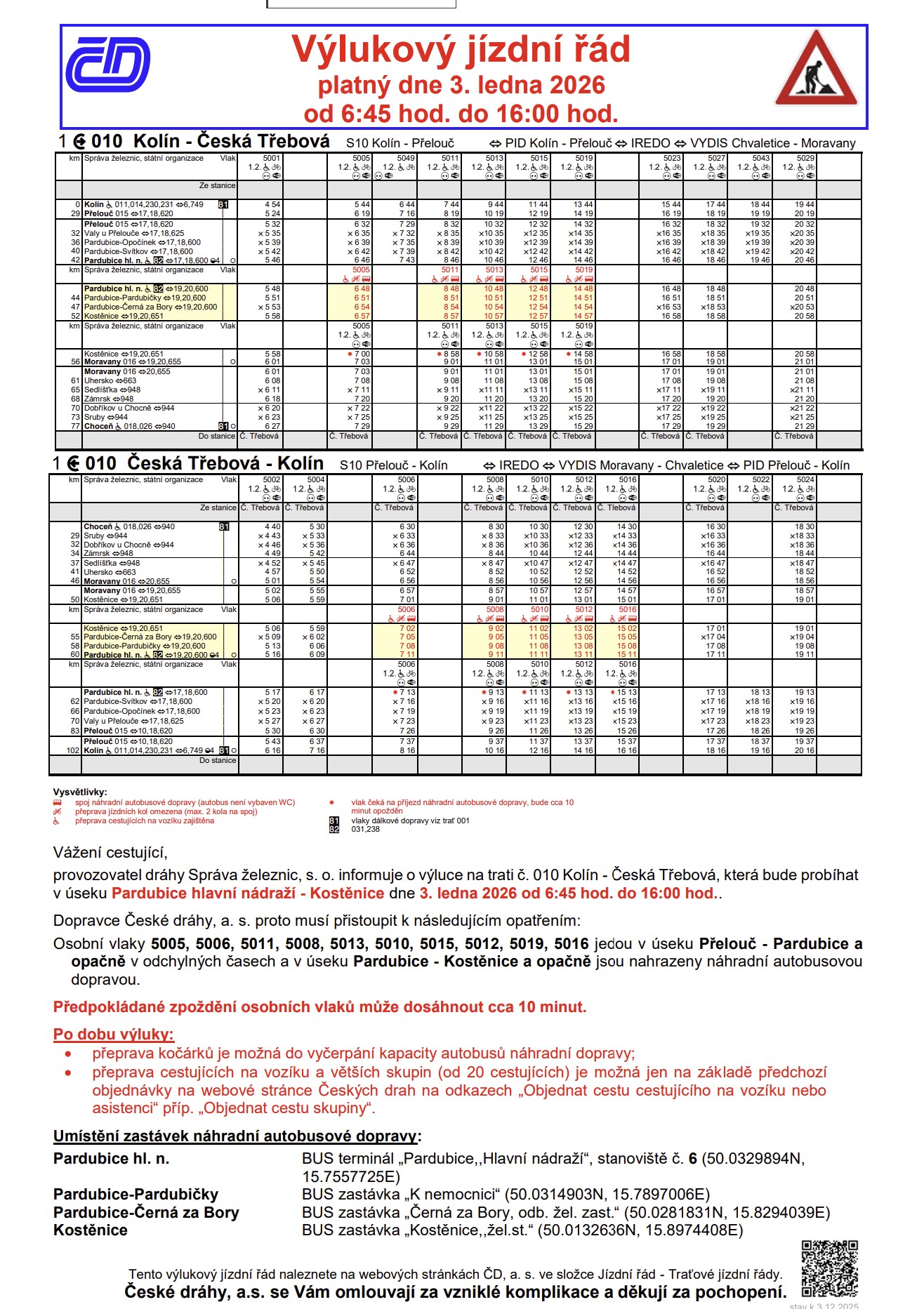 Výluka na železnici<br>3.1.2026