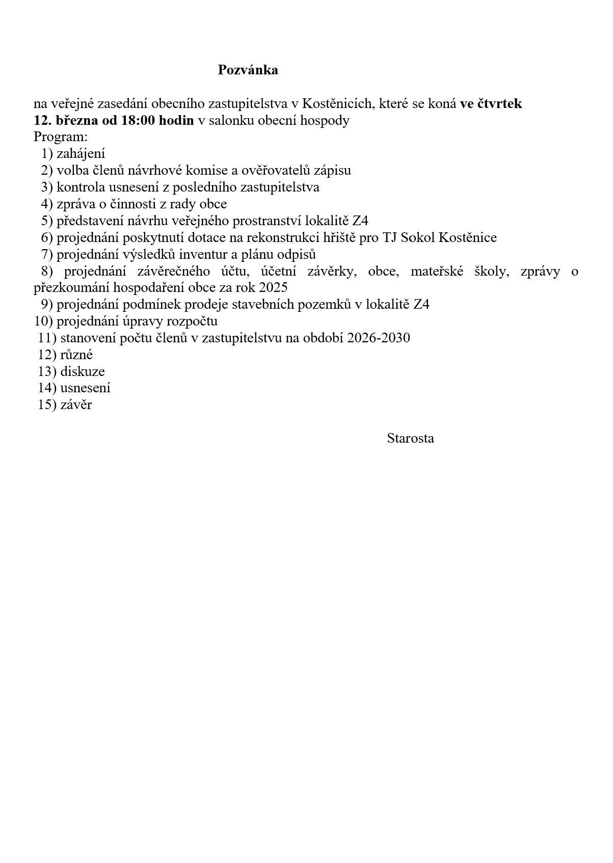 Zasedání obecního<br>zastupitelstva