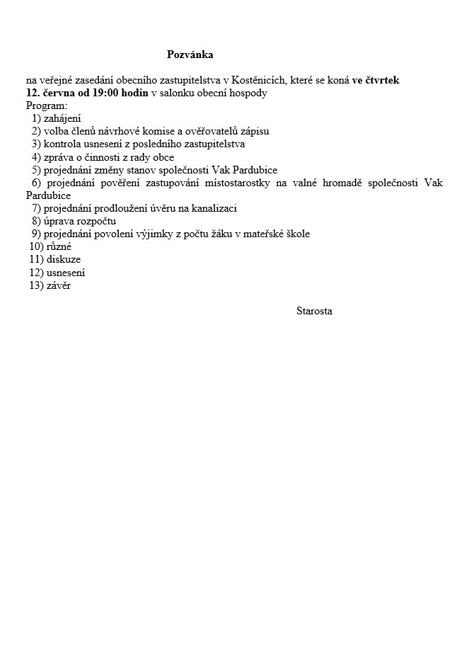 Veřejné zasední obecního zastupitelstva 06/2025