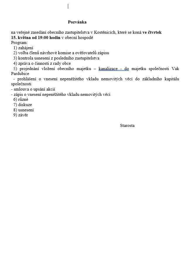 Veřejné zasední obecního zastupitelstva 05/2025