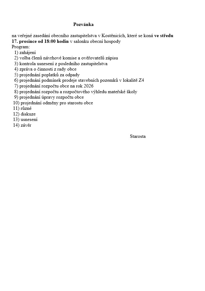 Veřejné zasedání obecního zastupitelstva 12/2025 Veřejné zasedání obecního zastupitelstva 12/2025